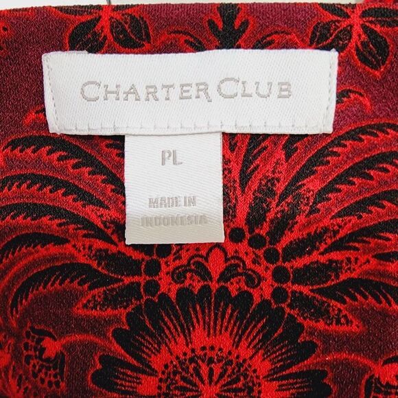 Charter Club Tie Sleeve Top Marooned Combo Size PL Flowers And Birds Printed - Picture 2 of 13